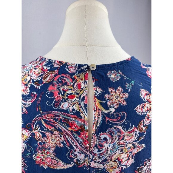 Pale Sky Blue Paisley Sleeveless Top Petite Medium Rayon Made In China - Picture 6 of 6